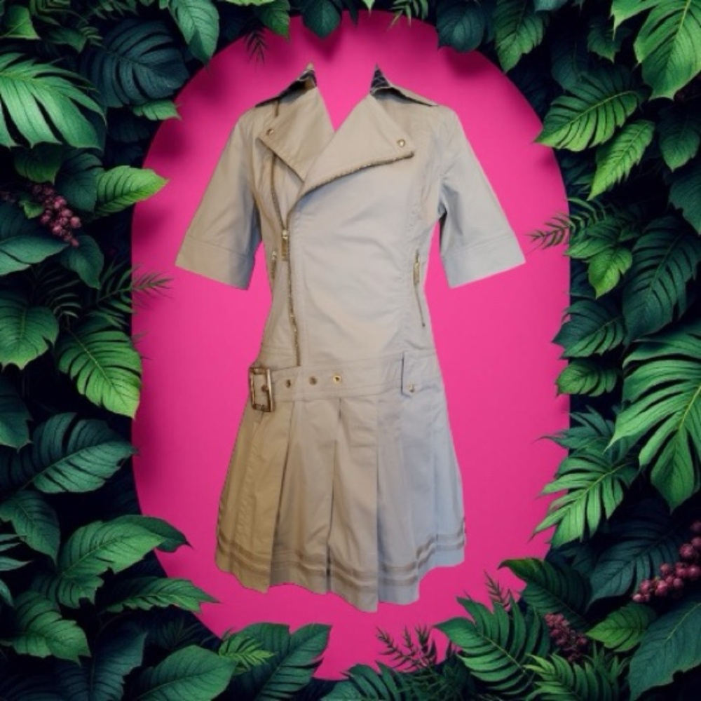 Vintage E Land Cargo Khaki Utility Short Sleeve Pleated Mini Dress Size L